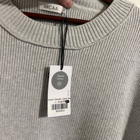 NWT ARCAA HARPER ORGANIC KNIT SWEATER - GREY MARLE | size large - Picture 15 of 15
